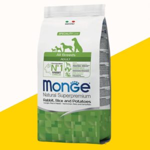 MONGE מונג 12 ק"ג מזון יבש לכלבים בוגרים בטעם ארנב אורז ותפו"א