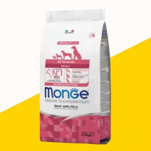 MONGE מונג 12 ק"ג מזון יבש לכלב בוגר בטעם בקר ואורז