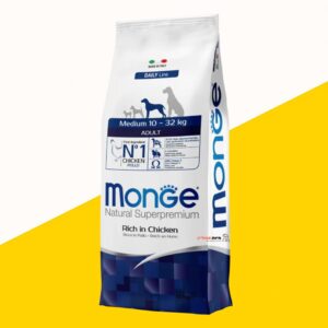 MONGE מונג מדיום בטעם עוף 12 ק"ג מזון יבש לכלבים בוגרים מגזע בינוני